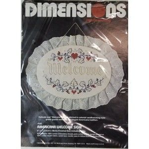 Vintage Dimensions Welcome Sign Embroidery Candlewicking 4100 Folk Americana